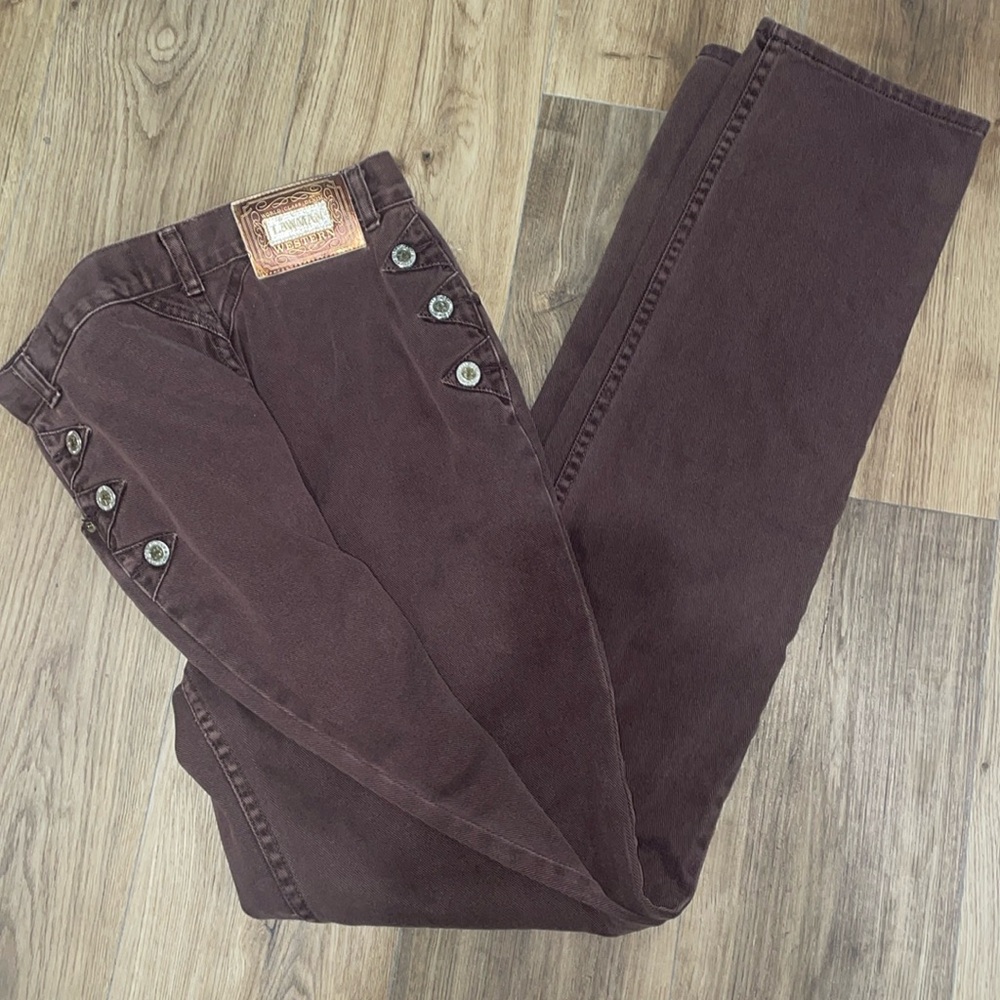 Vintage Lawman Bareback Chocolate Brown Western Cowgirl Denim Jeans Sz 26